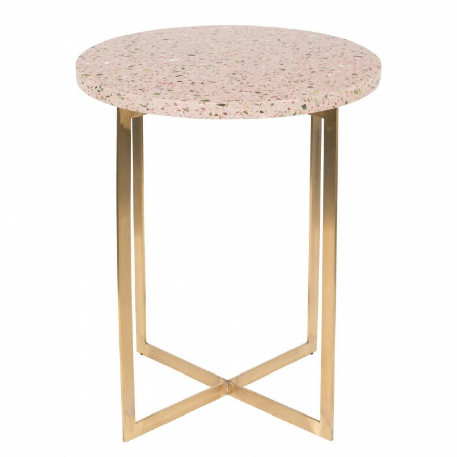 Meubelen Meubelen Bijzet- En Salontafels | Zuiver Tafel Luigi Terrazzo Pink/Brass