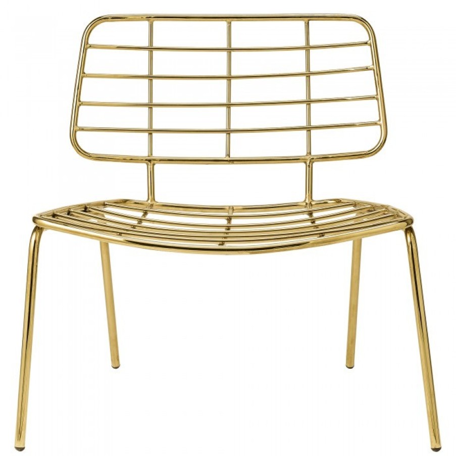 Meubelen Meubelen Relaxstoelen | Bloomingville Lounger Mesh Gold Metal Cm 70 X 77 Cm