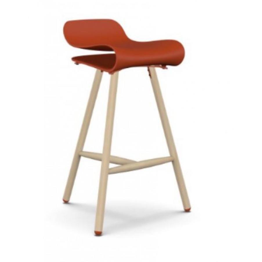 Meubelen Meubelen Barstoelen | Kristalia Bcn Barstoel Rood/Beuk Cm 54 X 52 X H78